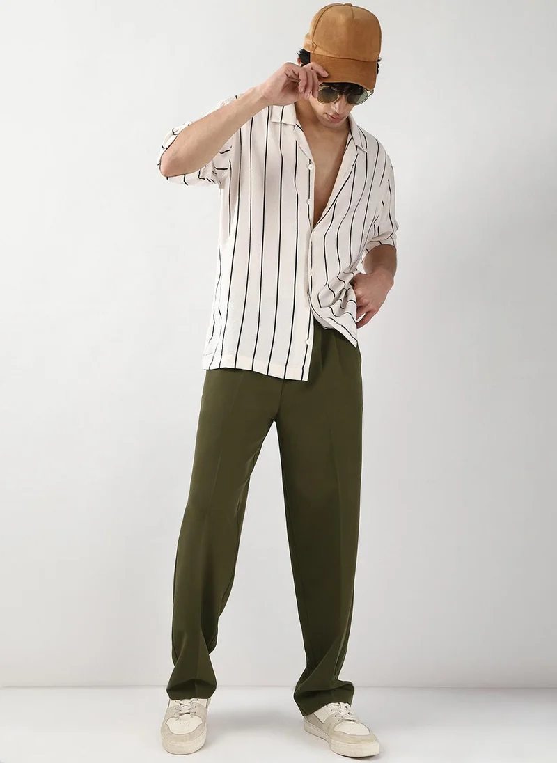 Urbano Fashion  Urbano Fashion Men's Dark Olive Loose Baggy Fit Solid Korean Pants Stretchable for Men | Best Price UAE
